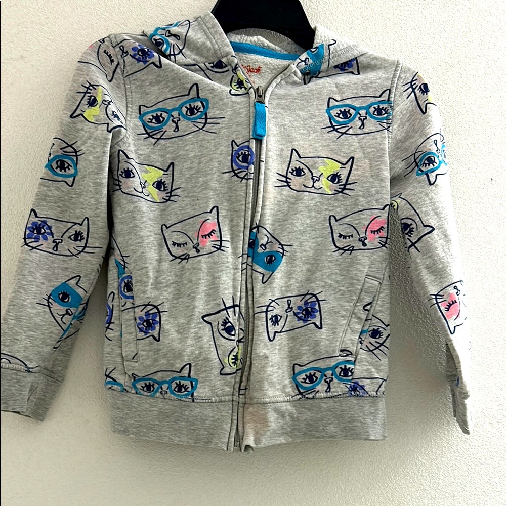 🦋 Cat and Jack Cute Gray Cat Print Kids Hoodie Jacket with Zipper.